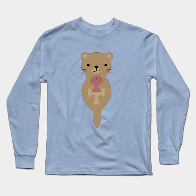 Adorable Baby Otter Holding a Clam Shell Long Sleeve T-Shirt by Hedgie Designs